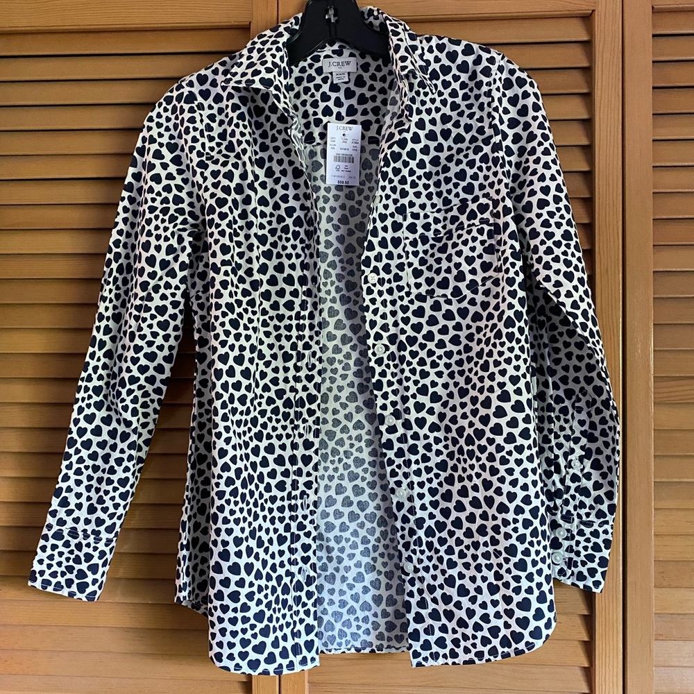 J Crew Women’s Heart Patterned Button Down